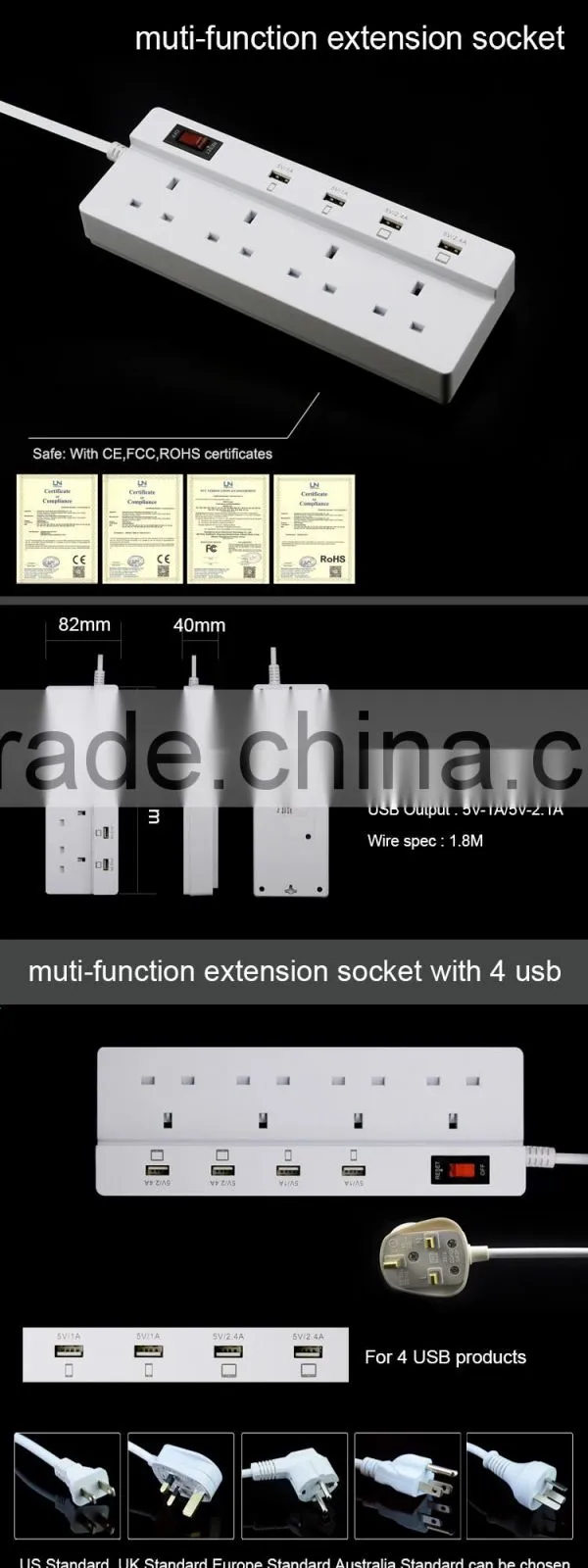 4 Outlet/Home Office Surge Protector with 4 Port Desktop USB Charging Station