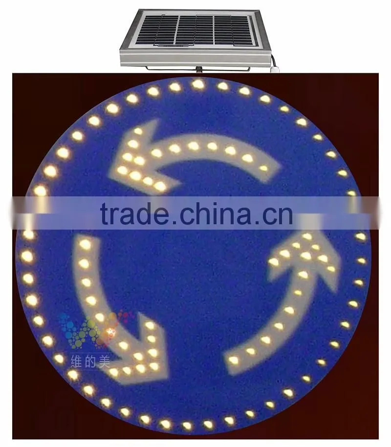 Aluminum solar powered Informative warning roundabout flashing led traffic sign