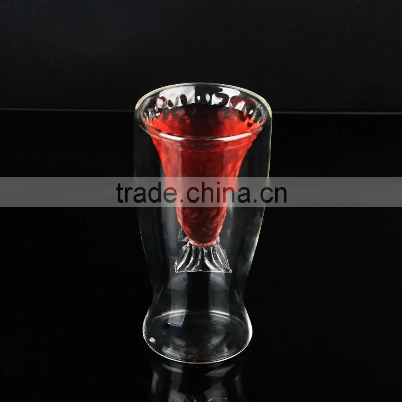 Customized fish shape double wall glass cup