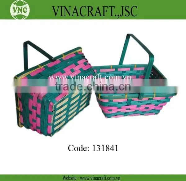 Green double wall woven bamboo basket