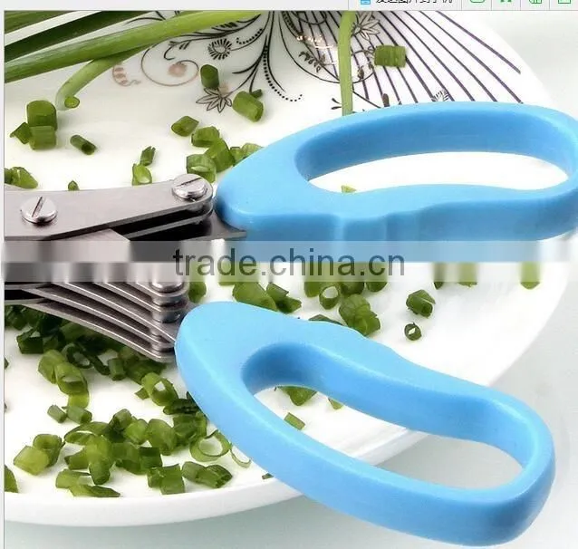 CY145 Multi-functional Stainless Steel Kitchen Knives 5 Layers Scissors Sushi Shredded Scallion Cut Herb Spices Scissors