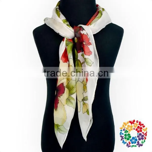 Children Girls Fashion Short Tulle Scarf Tulle Flower Print Hemming Scarf