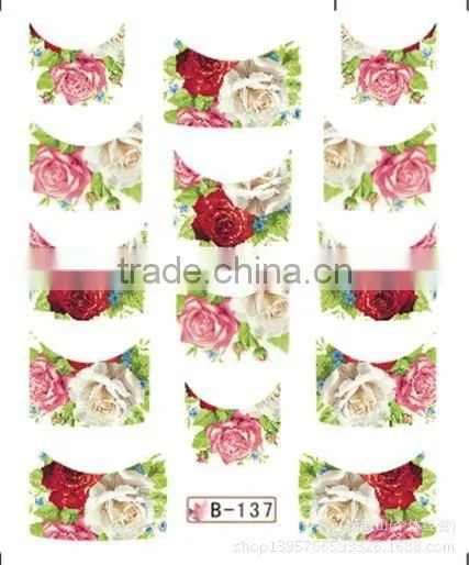 French half watermark fiower painting nails stick ,DIY Fashion Nail art