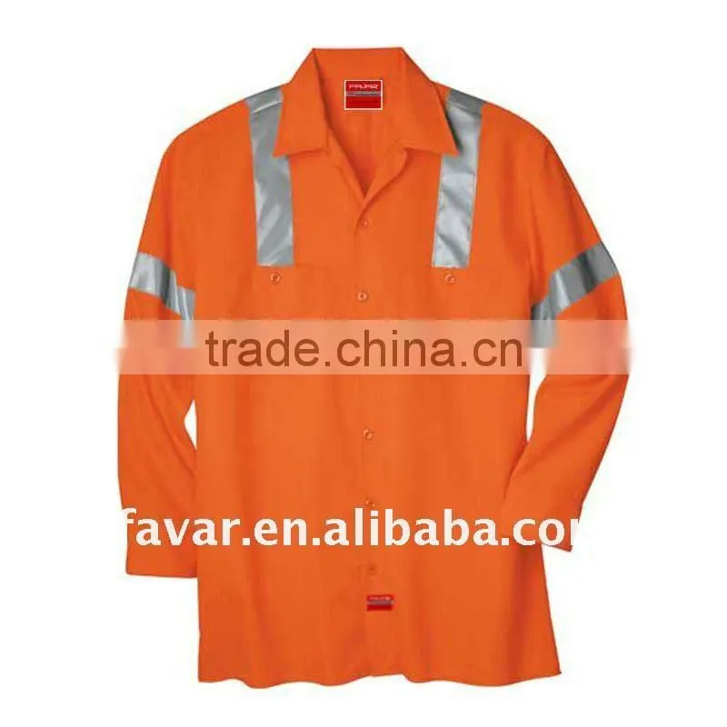 TC Men's High Visibility mechanic Safety Shirts Fluo Orange Flame Resistant Work Shirts