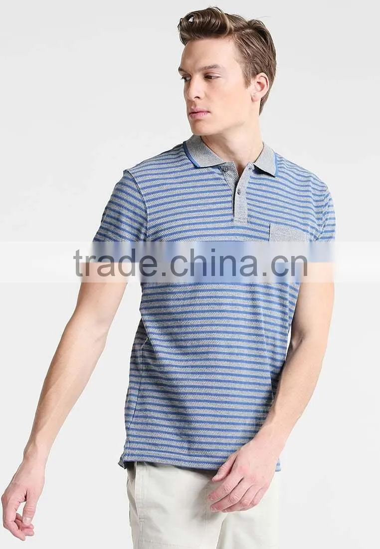 MGOO New Design Two Buttons Mens Polo Shirt Stripe Printing Pique Polo Shirts With Customized Logo