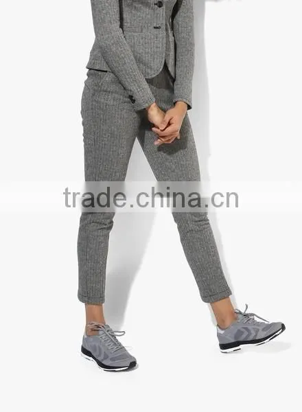 Woman Chinos Pants Slim Fit Latest Design Striped Grey Office Pants
