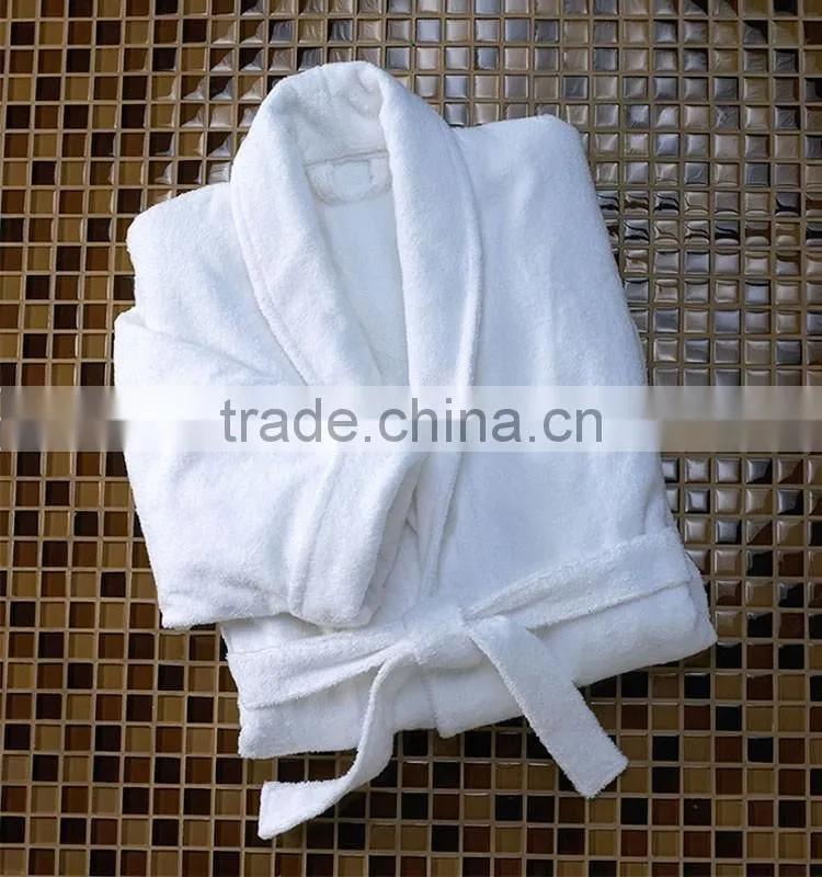 Hot sale white 100% cotton terry hotel robe, luxury bath robe