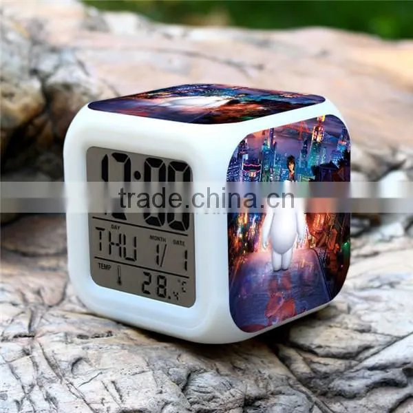 Wholesale Led Alarm clock, Big Hero 6 digital clock for children, colorful change LED clocks for kids