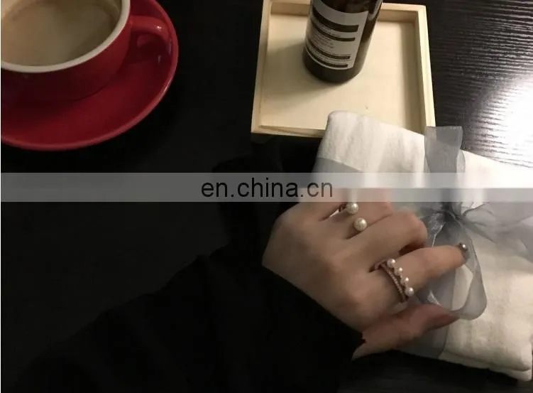 2PCS/Set Contracted design Beautiful and Elegant Pearl Zircon Women's Pearl Finger Ring