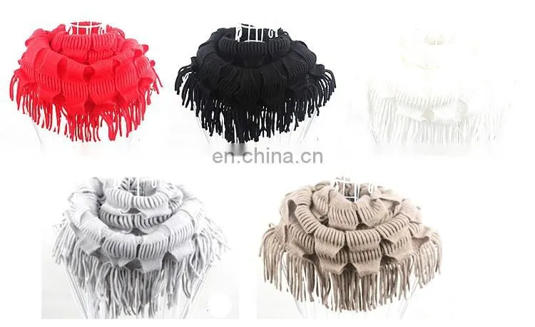 wholesale hot sell street fashion style mix color knit loop scarf with tassel