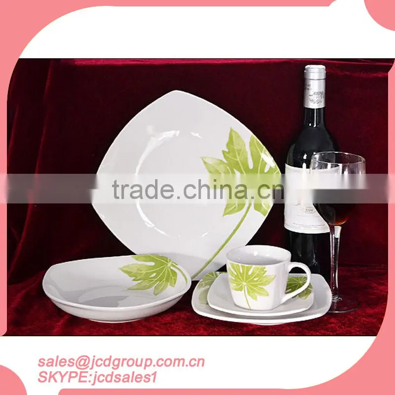 White Porcelain Square Dinner Set Of 20 Pcs With Decal