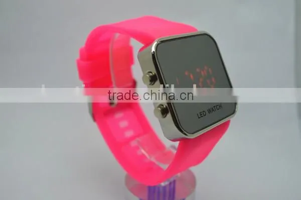 silicone wristband mirror led watch with silicone band, bright led lights,alloy watch case