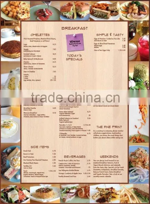 Western Food Menu Printing