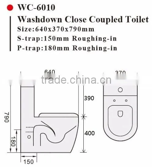 Two-Piece Washdown Watermark Toilet Factory S/P Trap with Geberit or R&T Flush Valve Soft Closing Cover, Australian WELS WC-6014