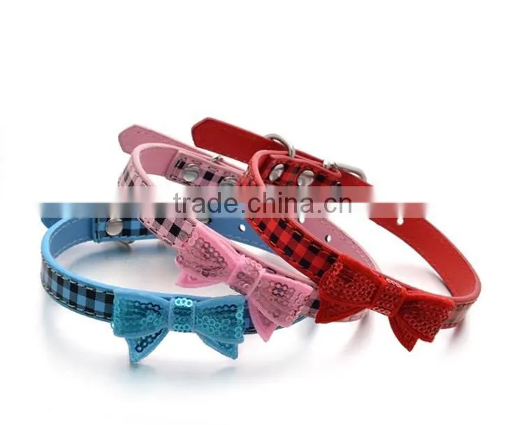 Wholesale dog collar supplies square sequins embroidery bows pet collar