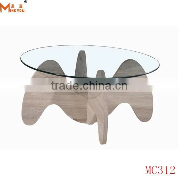wood base round glass top table coffee modern