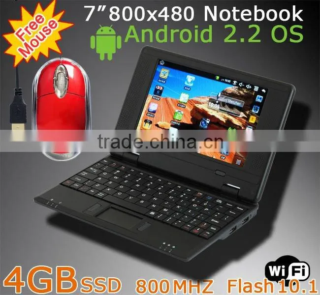 New Mini 7 Inch 4GB SSD 800MHZ GOOGLE Android 2.2 laptop WiFi Notebook