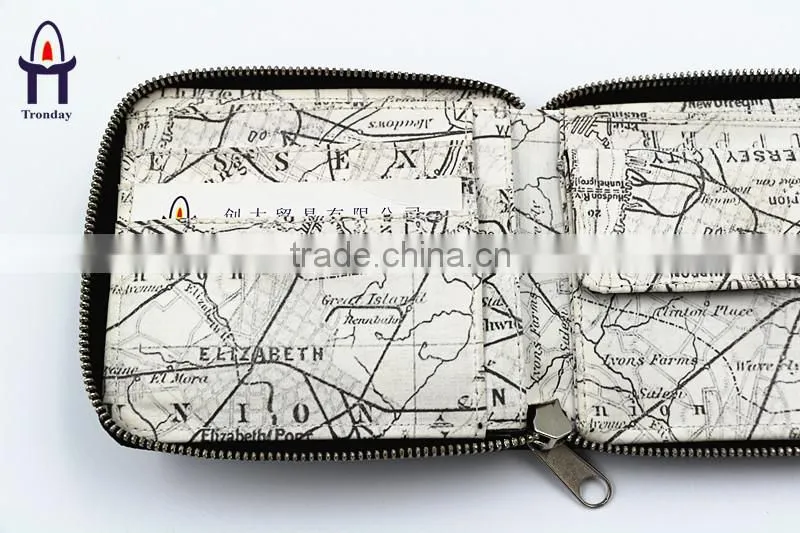 Brown fabric mens wallet black PU money clip wallet for men with zipper closure