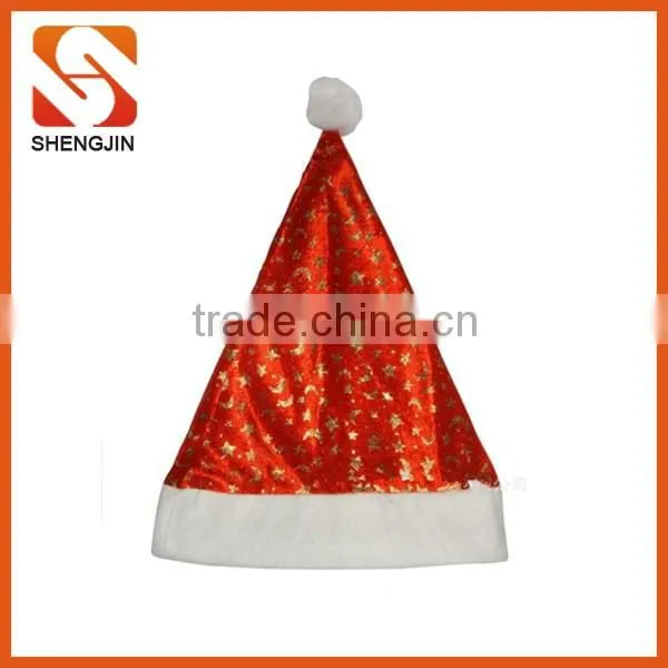 SJ-6915 Rose red velvet santa clause hat christmas decorated sequins hat
