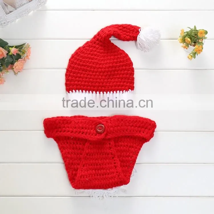 Newborn Baby Christmas Outfit,Cute Baby Bloomer With Hats,Crochet Woolen Photo Costume