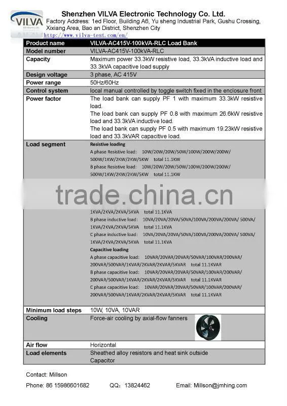 415V 100kVA inductive and capacitive load bank for PF controller