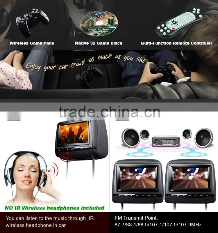 EONON L0290 7" HD Car Headrest Monitor with Built in DVD (Black Color)