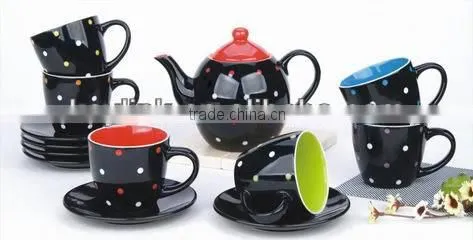 Dots desgin black color 13pcs cermic coffee set as gift