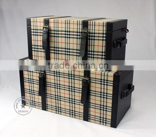 S/2 large decorative fabric storage trunk, wood trunk