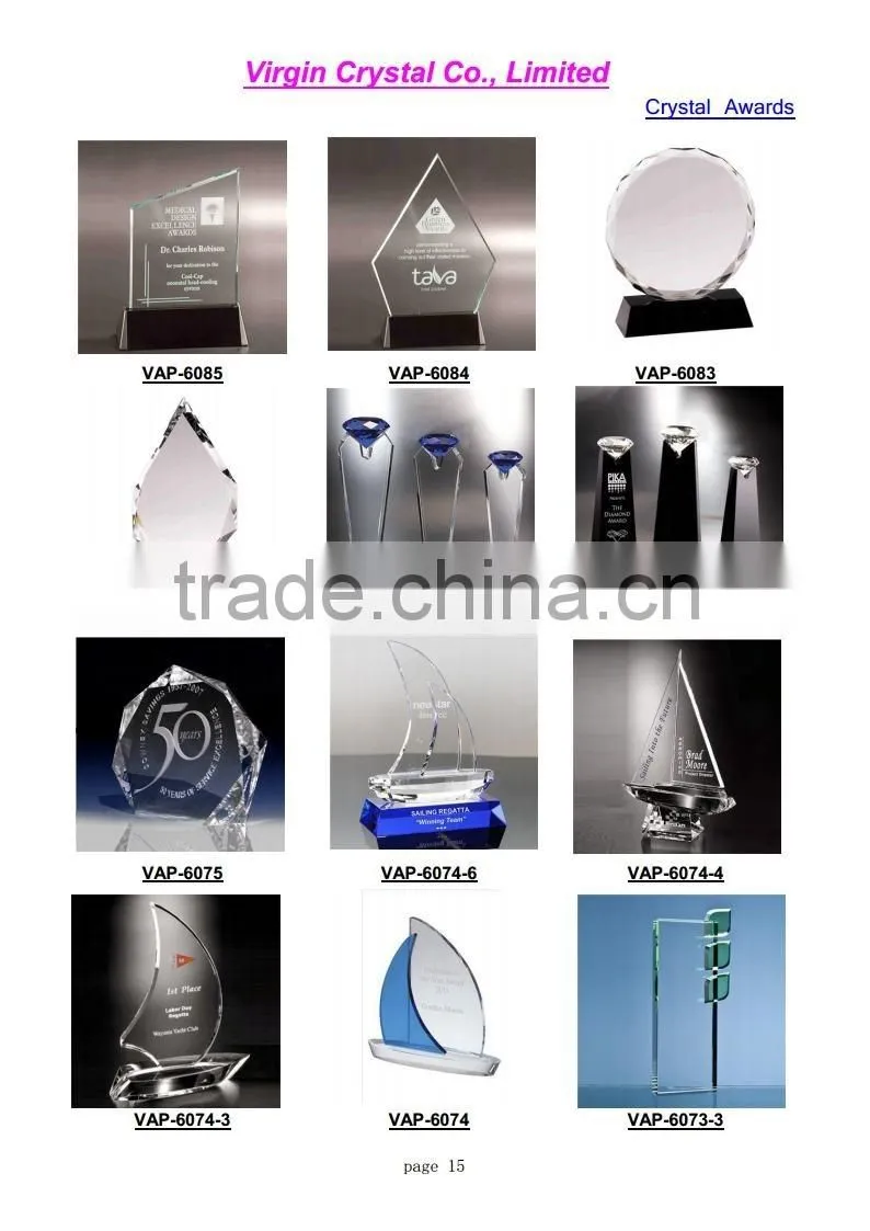 Blank Mixed Colored Crystal Plaque Awards for Novelty Gift
