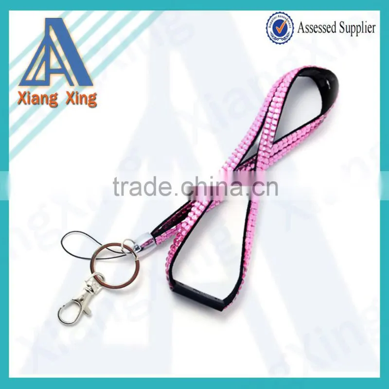 Double line clear rhinestone cute yoyo badge reel lanyard for keys