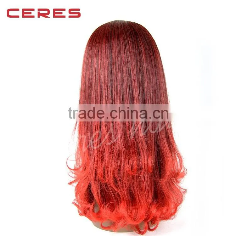 Japan fiber wig hot red wig with long length natural wig curly