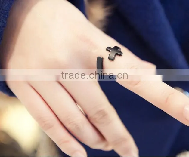 Cross design White Gold Plated Without Stone Double Cross Adjustable Jewellery Ring wholesale
