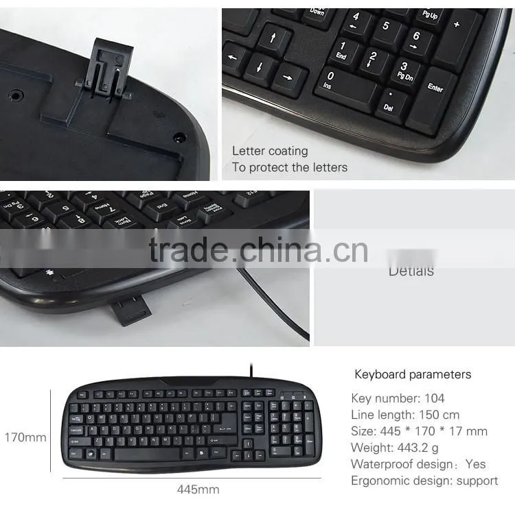 Shenzhen 11 years directly sale wired waterproof keyboard for laptop