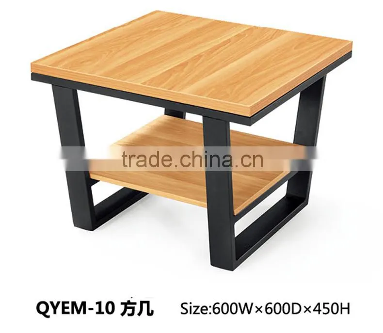 high-end wood square tea table with metal base/office tea table