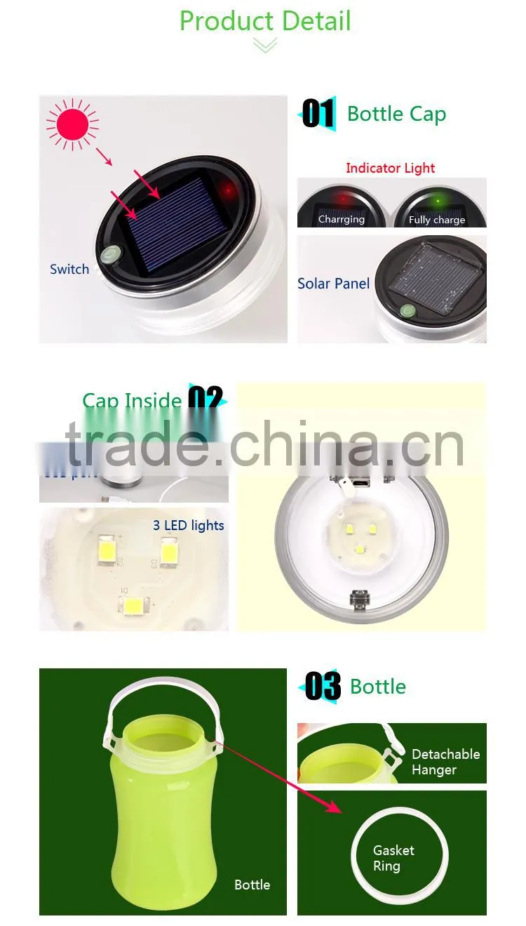 Silicone Water Bottle Rechargeable LED Solar Outdoor Lighting Camping Lantern