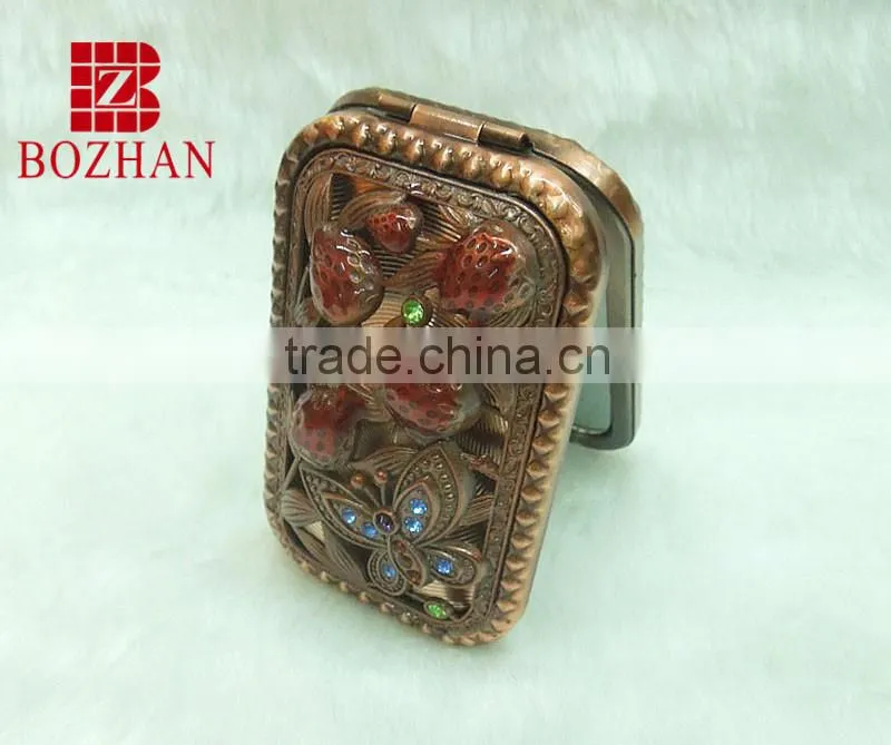 Butterfly rhinestone makeup mirror/red bronze pocket mirror/butterfly rhinestone cosmetic mirror