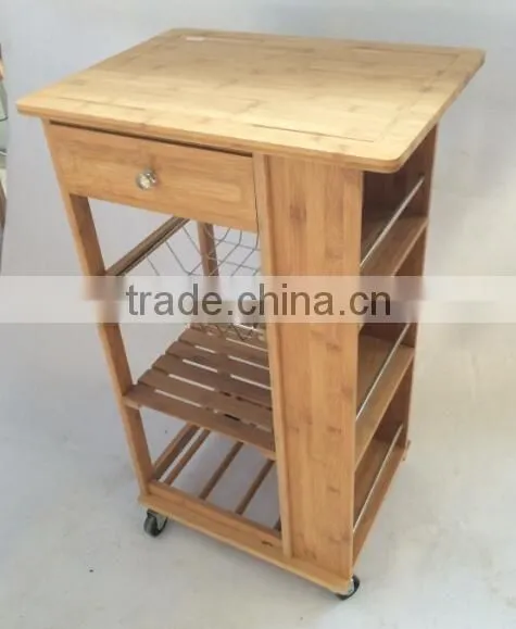 2 tiers storage pine wood hotel trolley room service cart