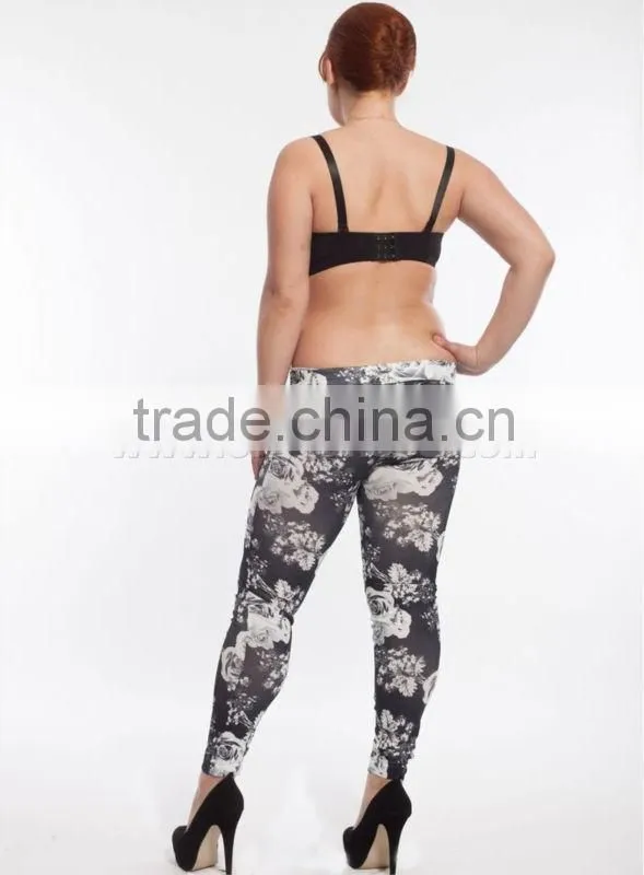 New arrival womens wholesale paypal accept flower pattern cheap plus size printed leggings