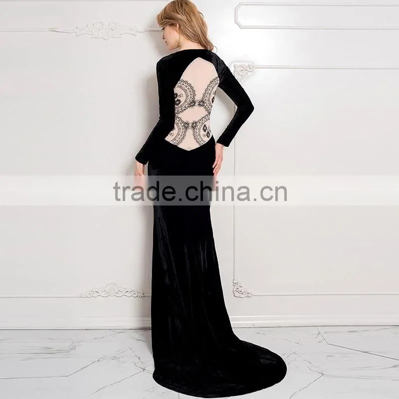 2016 Hot wholesale tulle slim fashion women evening wear long blue dress