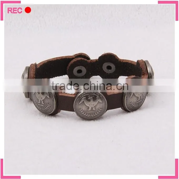 Teen leather bracelet with badge, leather cuff bracelets wholesale