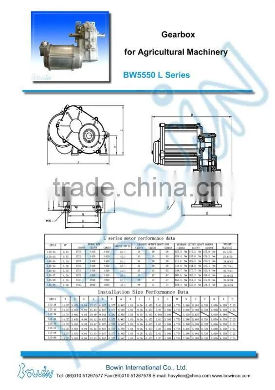 BW5550 L Series Irrigation Centre Motor Drive Gearbox