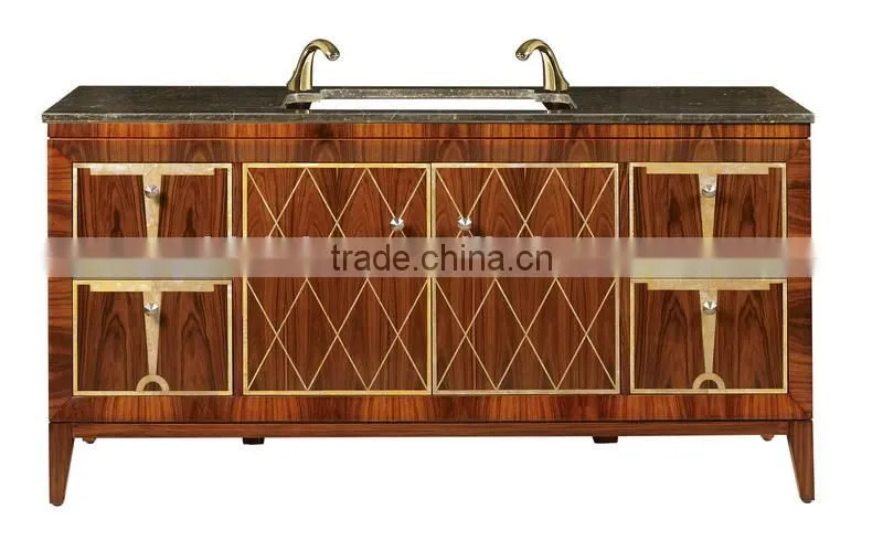 Luxury Hand Carved Wooden Bathroom Vanity Set, Retro Wooden Bathroom Vanity Cabinet With Double Sink