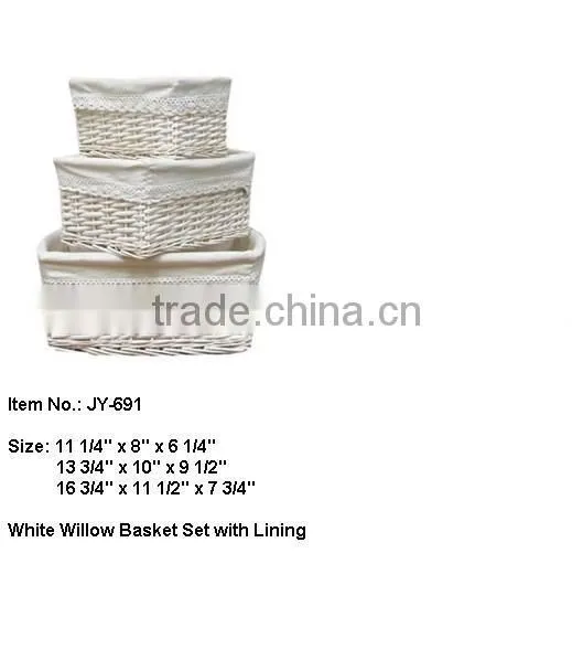 willow White rectangular wicker basket with Pink fabric Lining