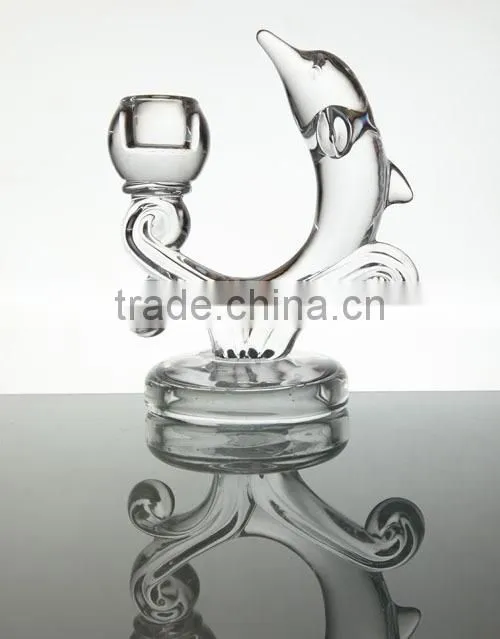 Glass candle holder animal dolphin shape,glass candle holder