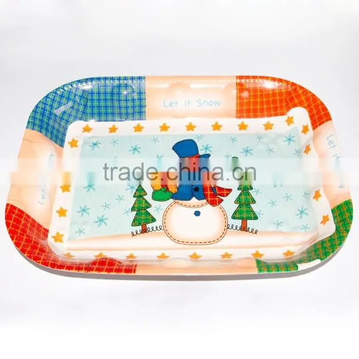 2016 Rectangle snowman Christmas party plate/tray