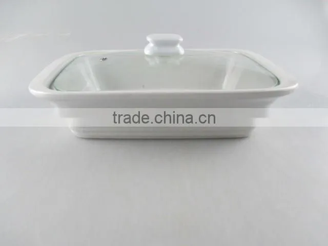 Stocklot white ceramic cookware ,soup tureen with glass lid