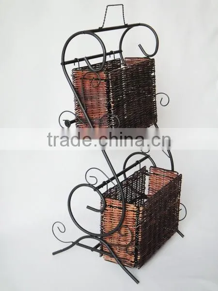 2 Tier Scroll design magazine storage wicker rack or magazine Holder