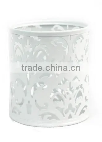 Round White Freestanding Metal Punched Pen Holder