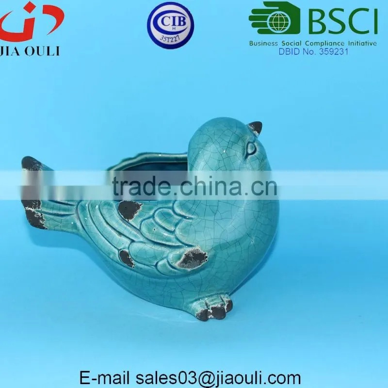 BSCI Audit Factory Antique style garden decor ceramic bird, garden planter bird