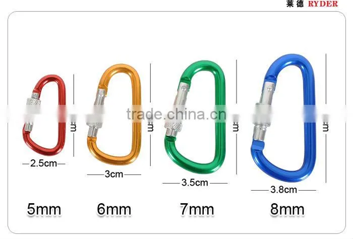 6mm Colorful Customized Aluminium Outdoor Karabiner Clips